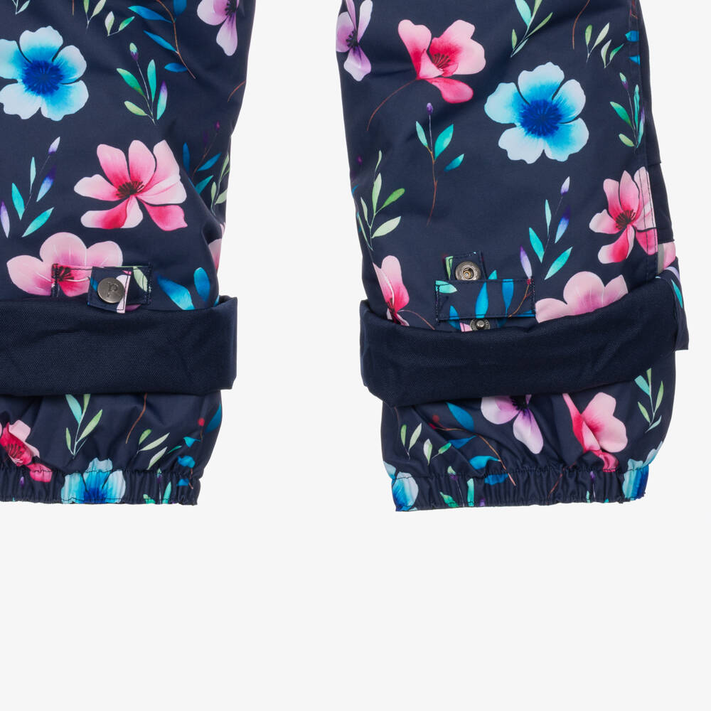 Deux par Deux-Navy Blue & Pink Flower Print Technical Snowsuit | Childrensalon