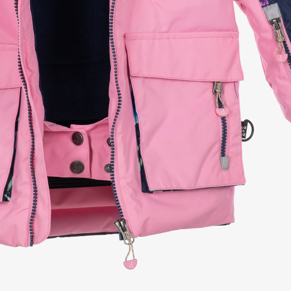 Deux par Deux-Navy Blue & Pink Flower Print Technical Snowsuit | Childrensalon