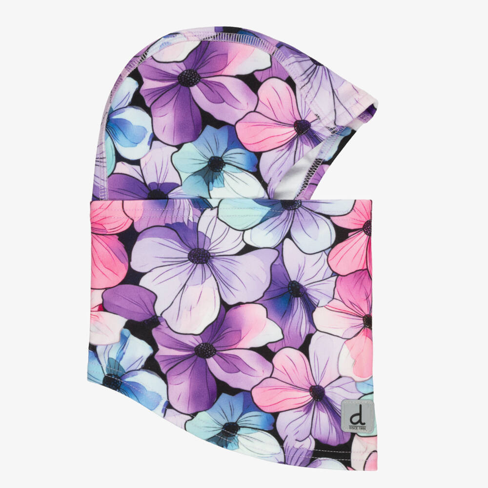 Deux par Deux-Pink & Lilac Brushed Jersey Balaclava with Floral Print | Childrensalon