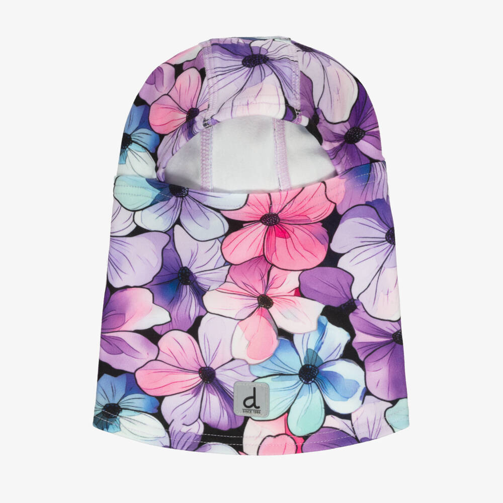 Deux par Deux-Pink & Lilac Brushed Jersey Balaclava with Floral Print | Childrensalon
