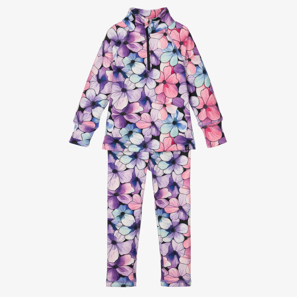 Deux par Deux-Pink & Lilac Floral Print Thermal Base Layer Set | Childrensalon
