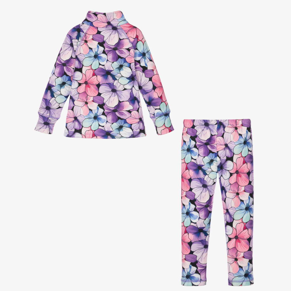Deux par Deux-Pink & Lilac Floral Print Thermal Base Layer Set | Childrensalon