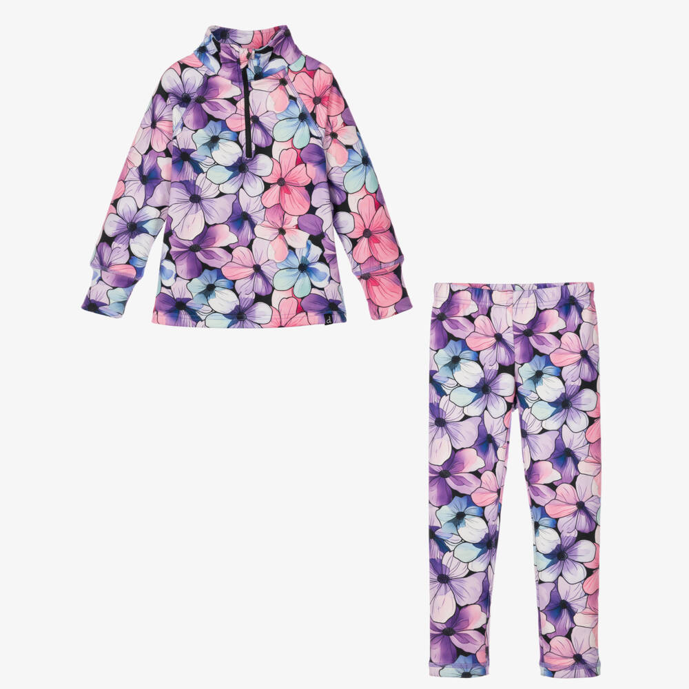 Deux par Deux-Pink & Lilac Floral Print Thermal Base Layer Set | Childrensalon