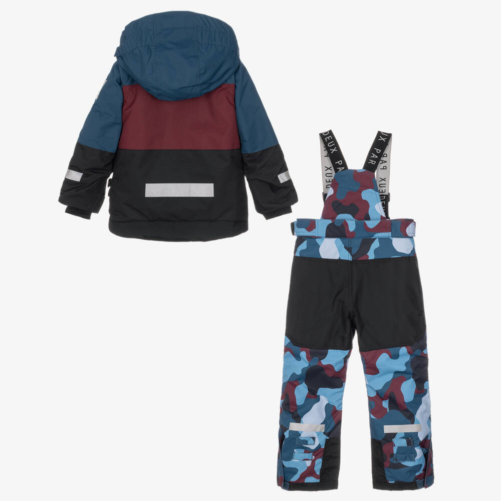 Deux par Deux-Teal Blue & Burgundy Camouflage Snowsuit | Childrensalon