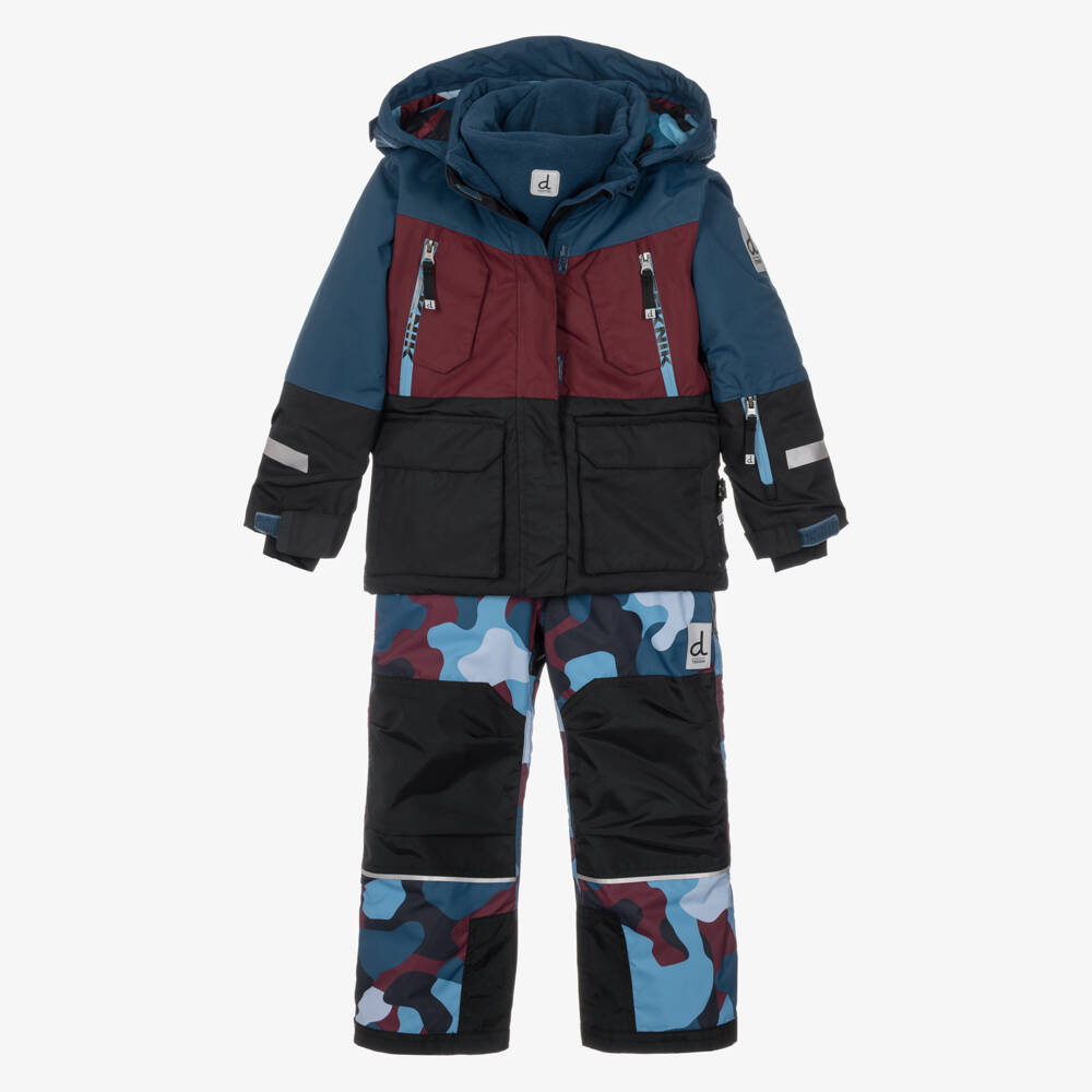 Deux par Deux-Teal Blue & Burgundy Camouflage Snowsuit | Childrensalon