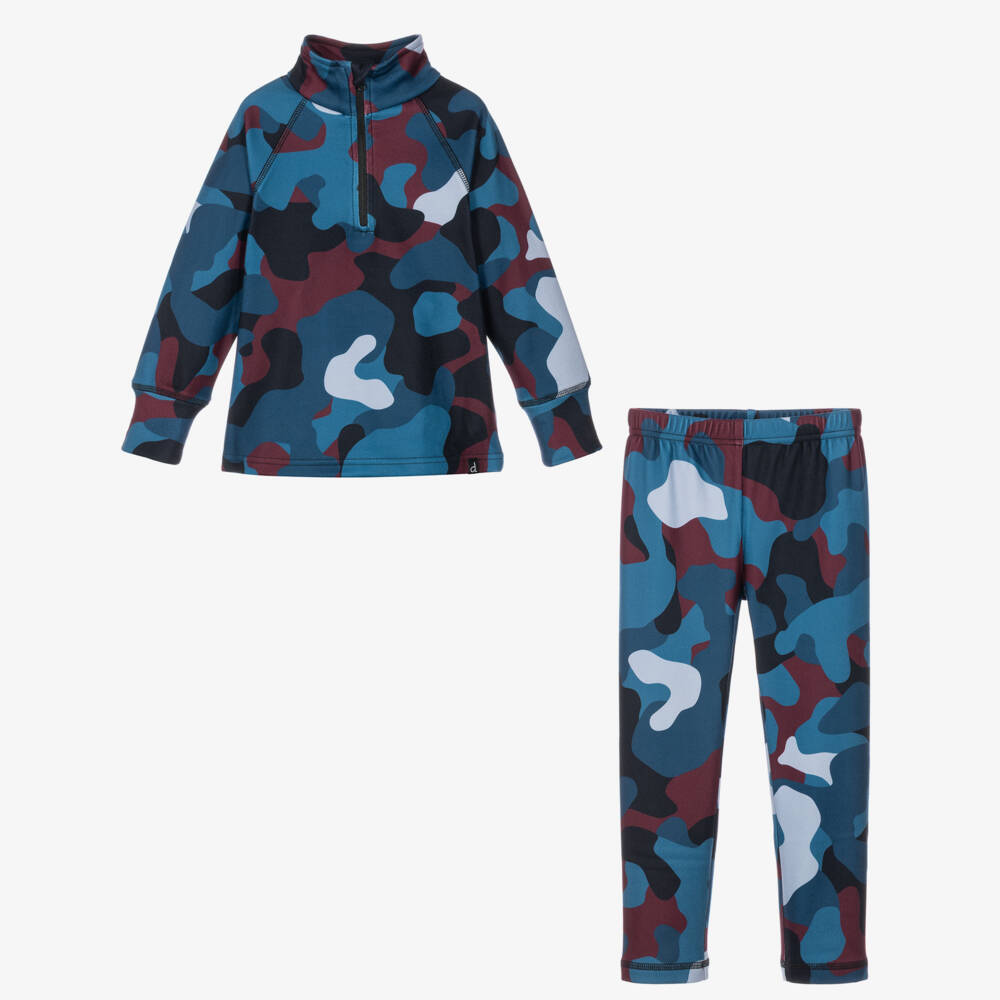 Deux par Deux-Teal Blue Camouflage Print Thermal Base Layer Set | Childrensalon