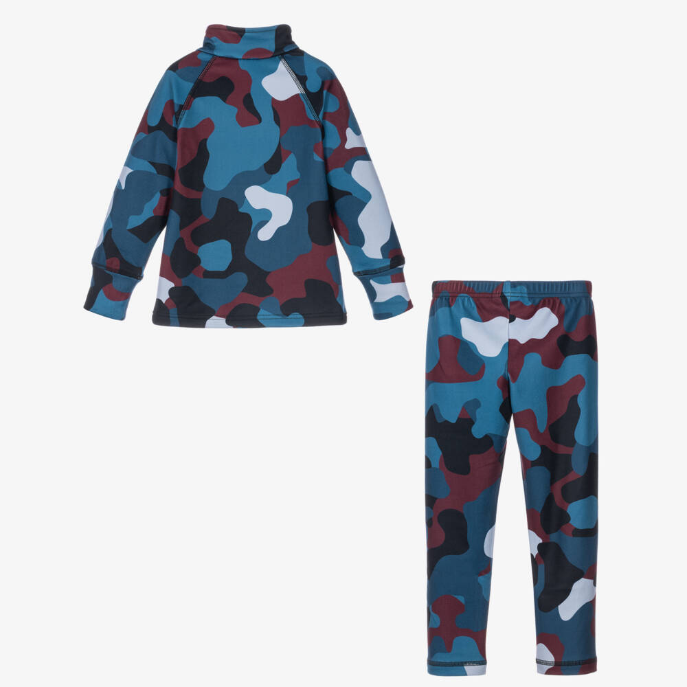 Deux par Deux-Teal Blue Camouflage Print Thermal Base Layer Set | Childrensalon