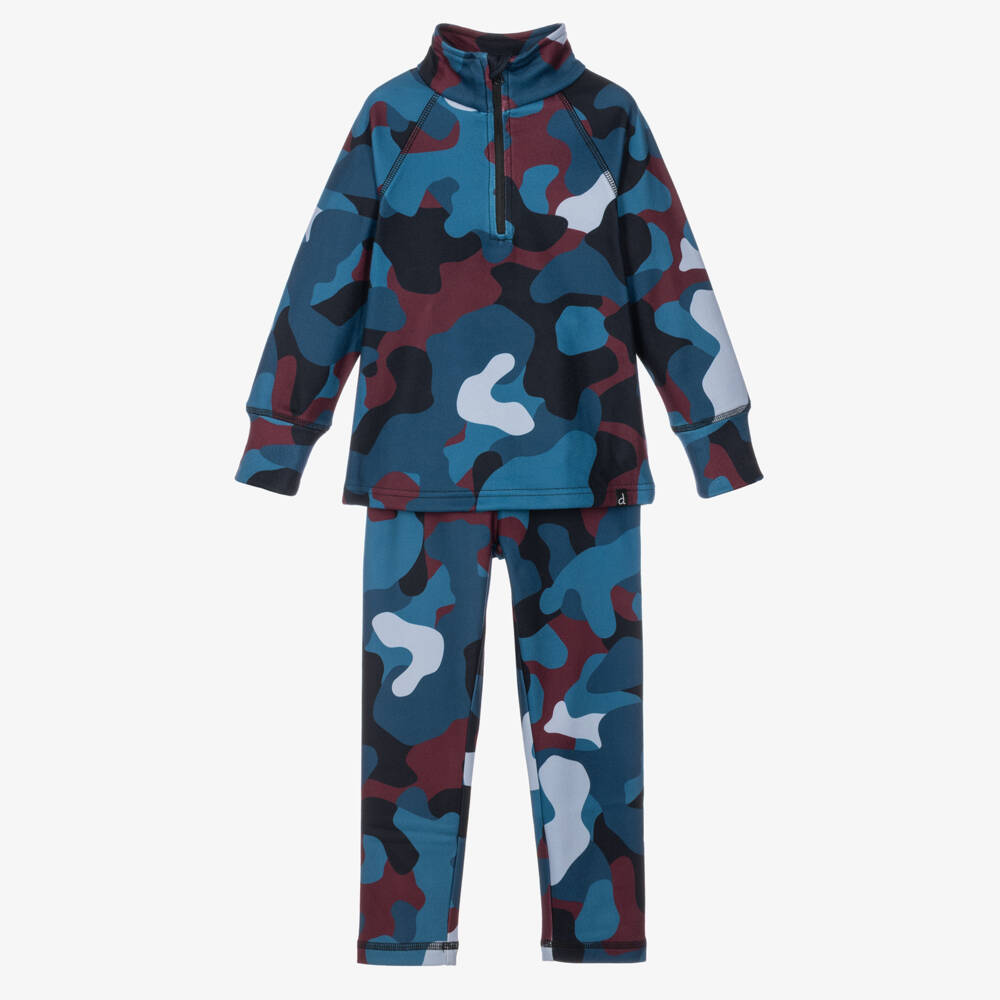 Deux par Deux-Teal Blue Camouflage Print Thermal Base Layer Set | Childrensalon