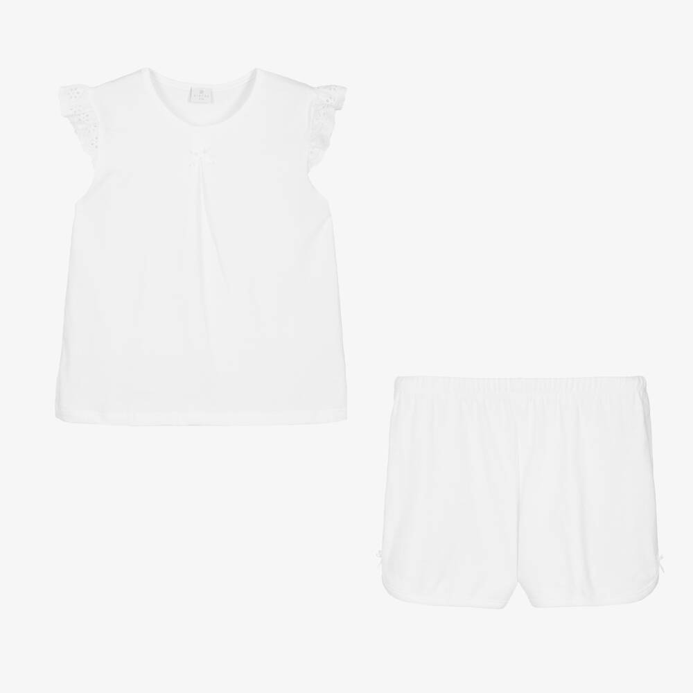 Diacar-Girls White Cotton Jersey Short Pyjamas | Childrensalon