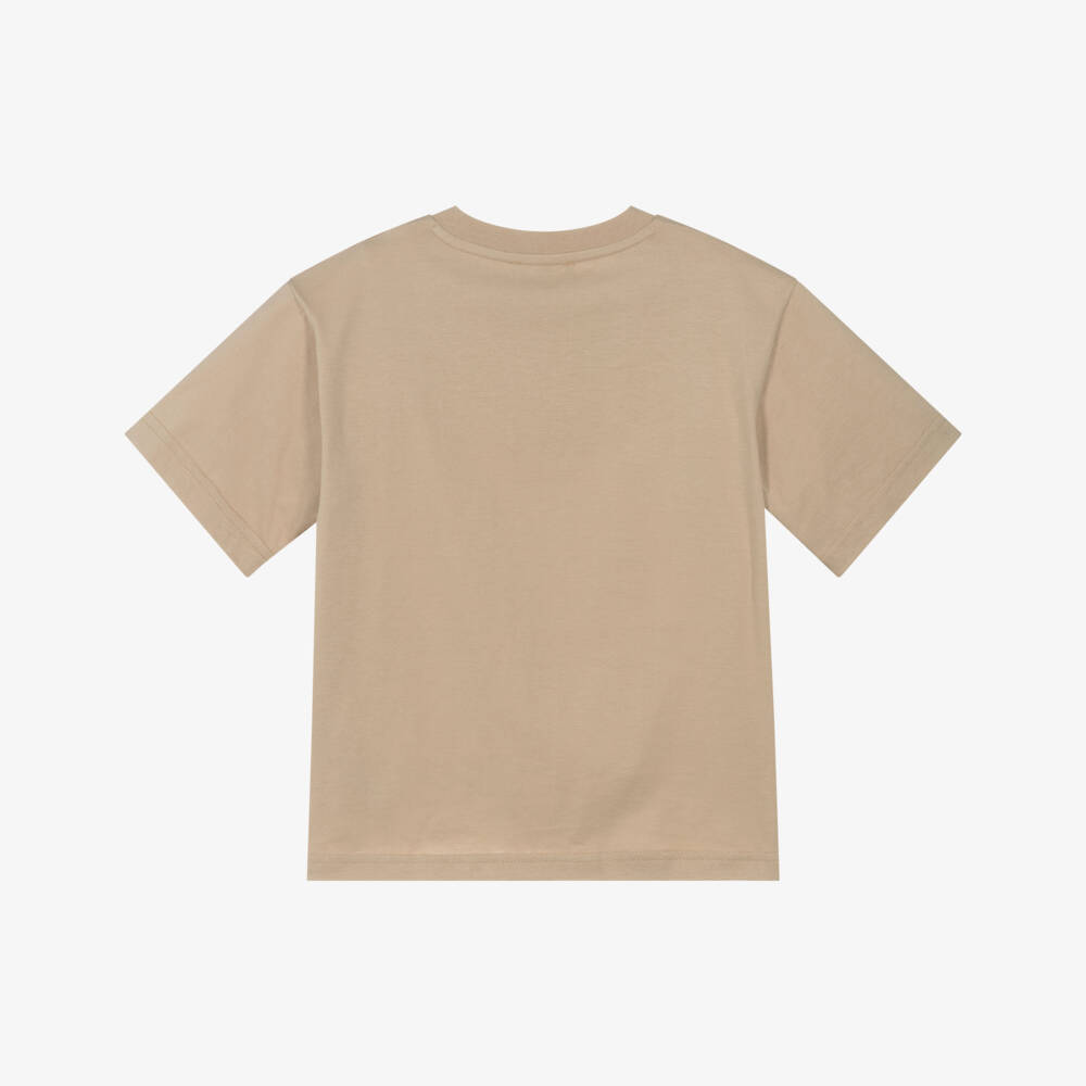 DKNY-Beige Cotton Tonal Box Logo T-Shirt | Childrensalon