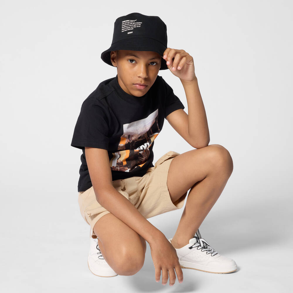 DKNY-Beige Twill Cargo Shorts | Childrensalon