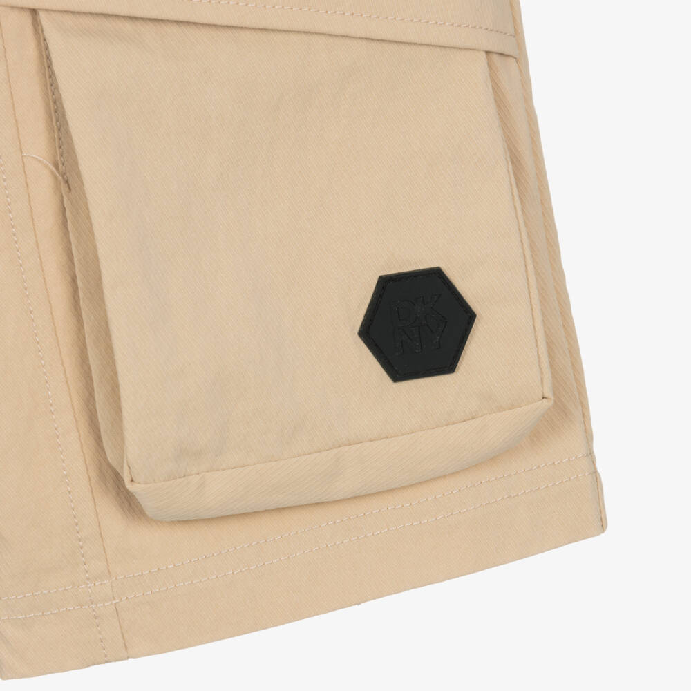 DKNY-Beige Twill Cargo Shorts | Childrensalon
