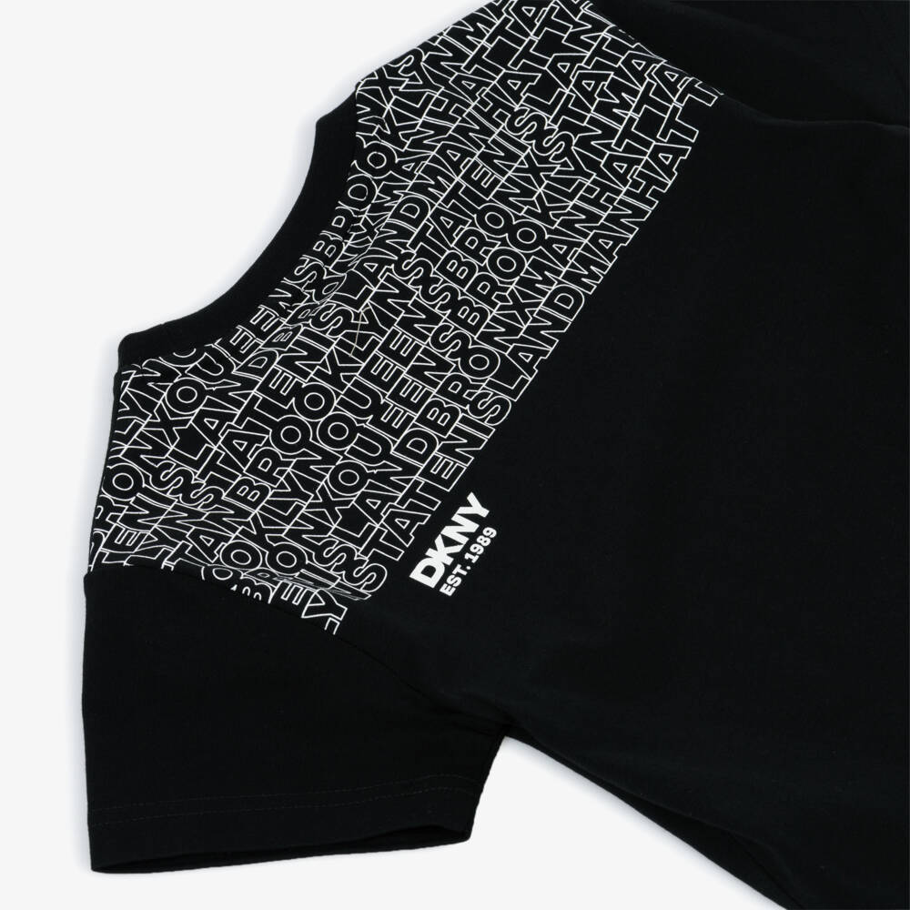 DKNY-Футболка черная хлопковая с принтом Нью-Йорка | Childrensalon