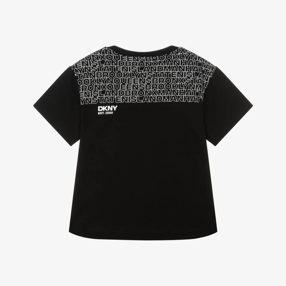 DKNY-Футболка черная хлопковая с принтом Нью-Йорка | Childrensalon
