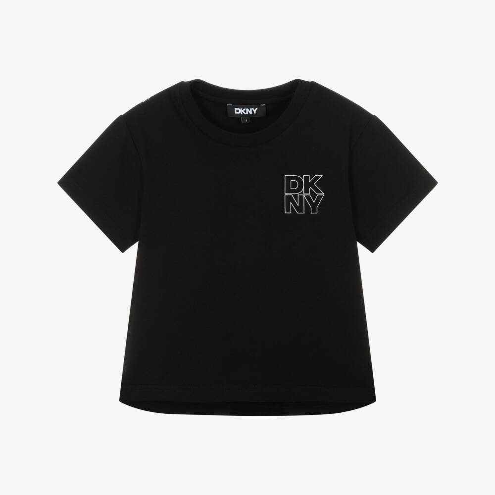 DKNY-Футболка черная хлопковая с принтом Нью-Йорка | Childrensalon