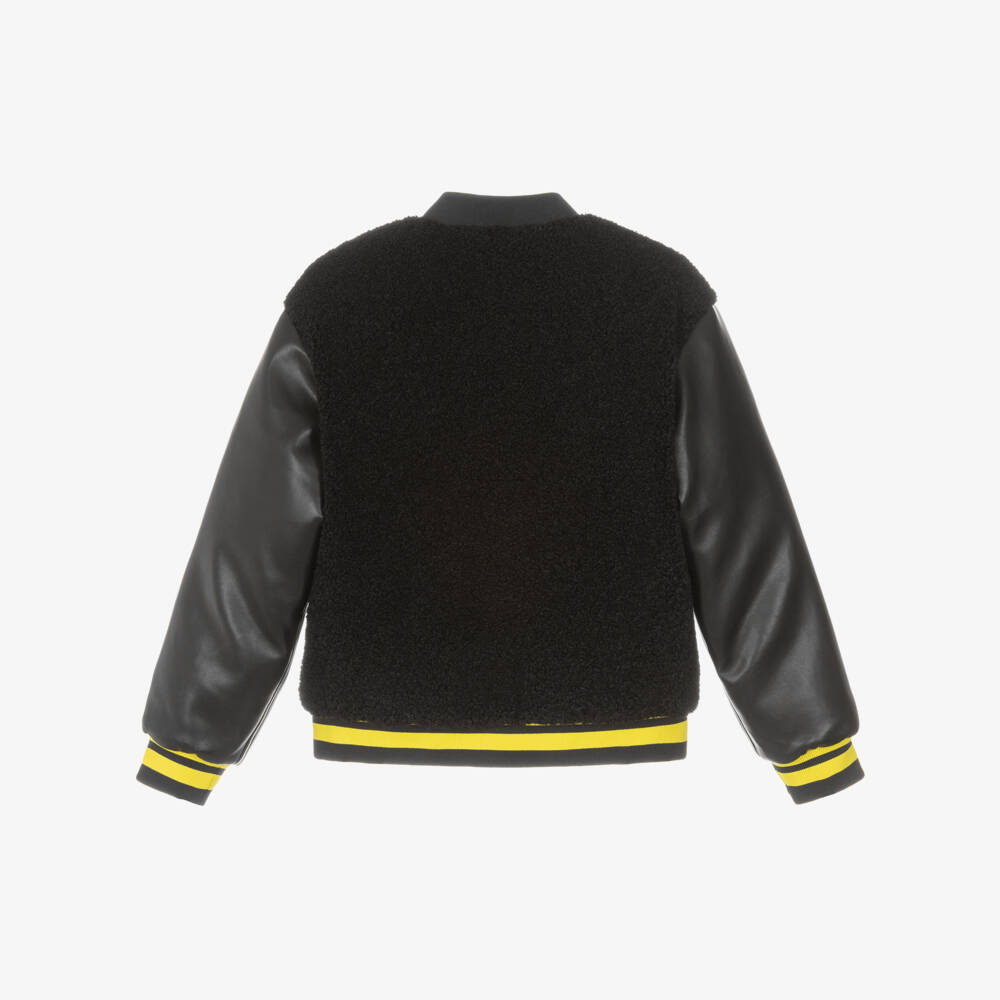 DKNY-Black Faux Shearling Varsity Bomber Jacket | Childrensalon