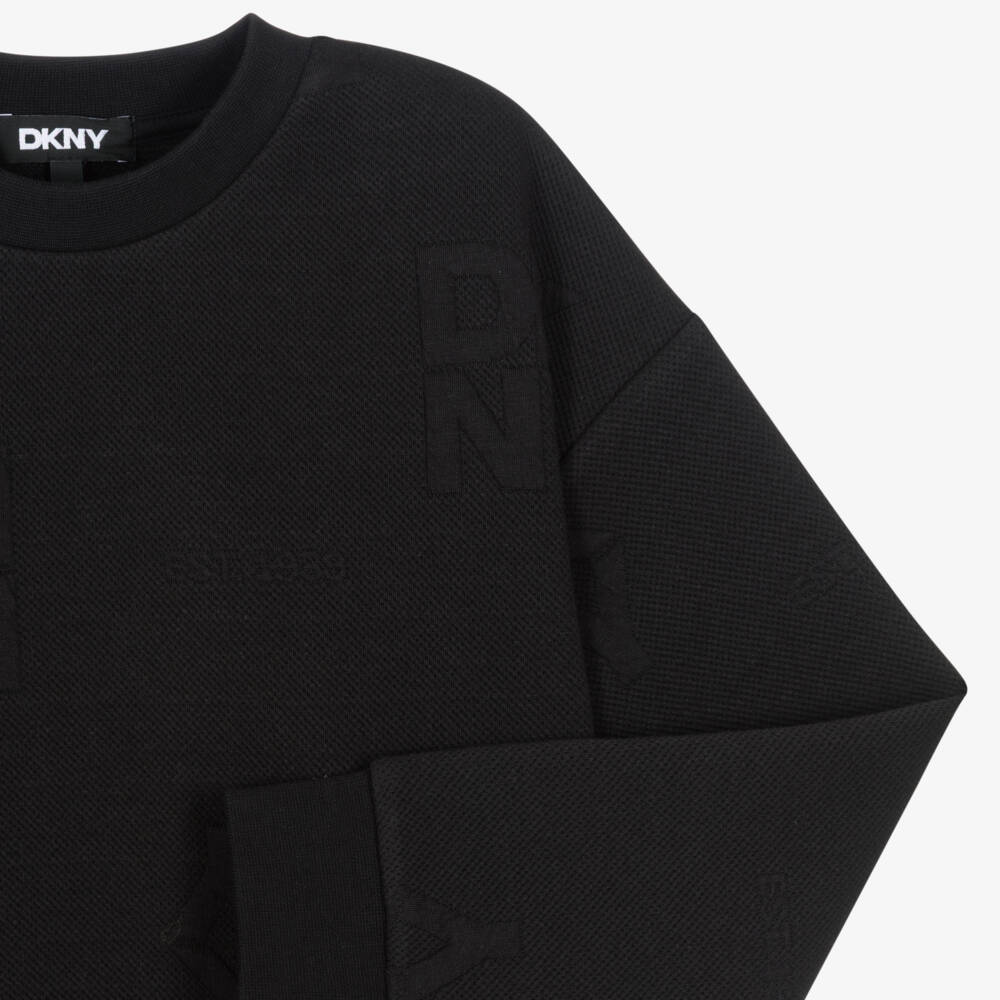 DKNY-Black Sweatshirt with Jacquard Logo Pattern | Childrensalon
