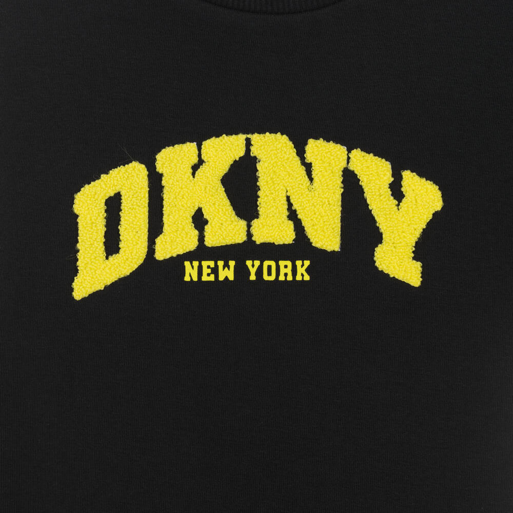 DKNY-Black & Yellow Logo Cotton Sweatshirt | Childrensalon