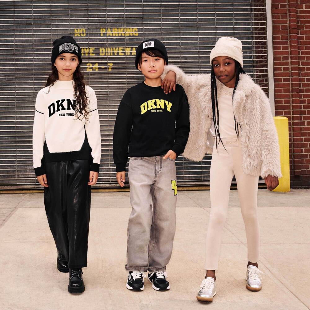 DKNY-Black & Yellow Logo Cotton Sweatshirt | Childrensalon