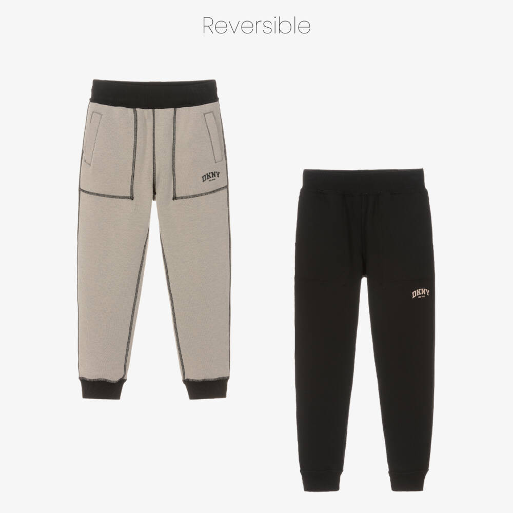 DKNY-Boys Beige & Black Reversible Joggers | Childrensalon