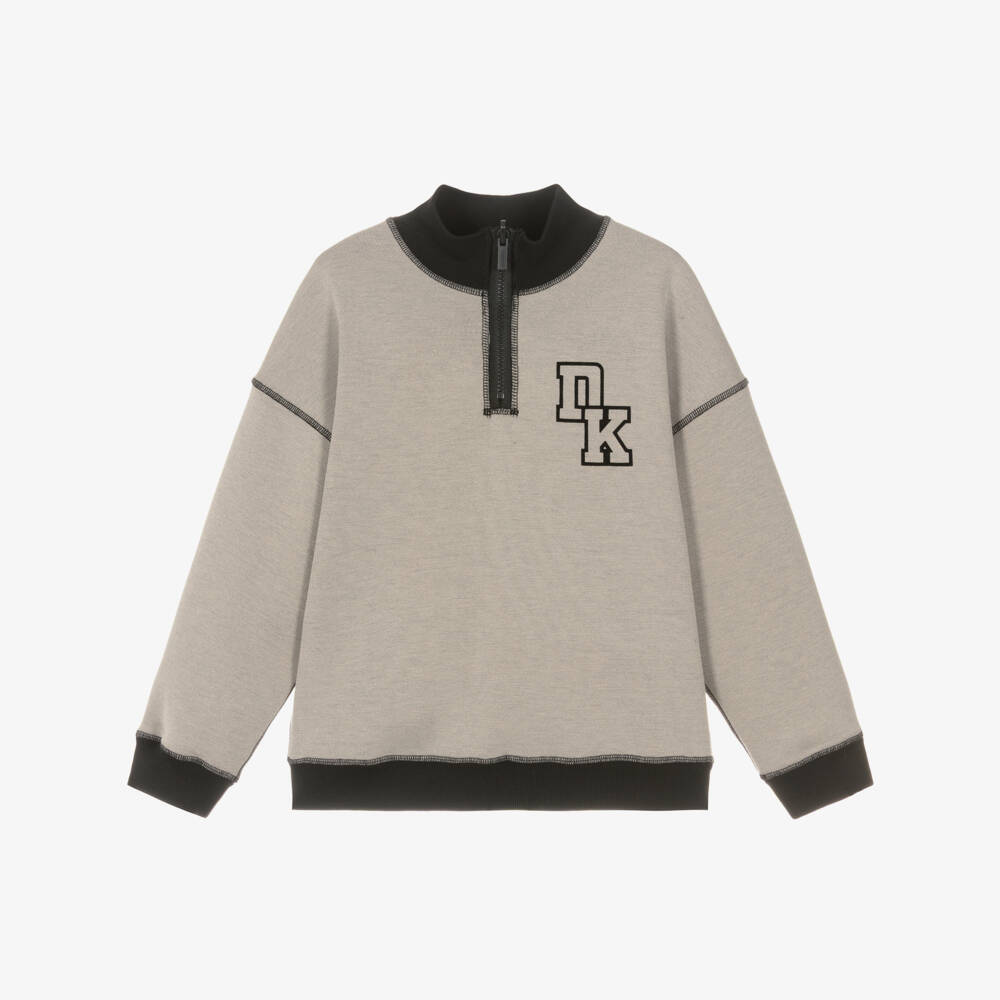 DKNY-Boys Beige & Black Reversible Quarter-Zip Sweatshirt | Childrensalon