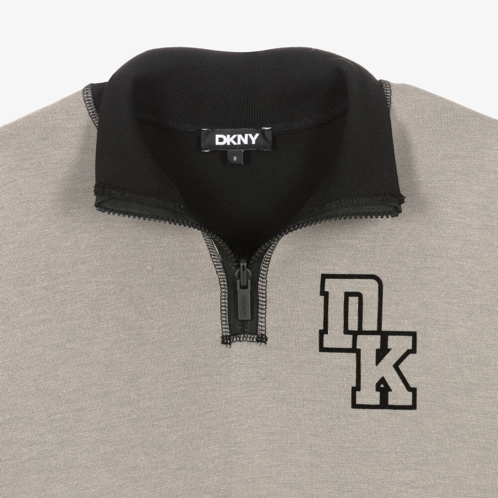 DKNY-Boys Beige & Black Reversible Quarter-Zip Sweatshirt | Childrensalon