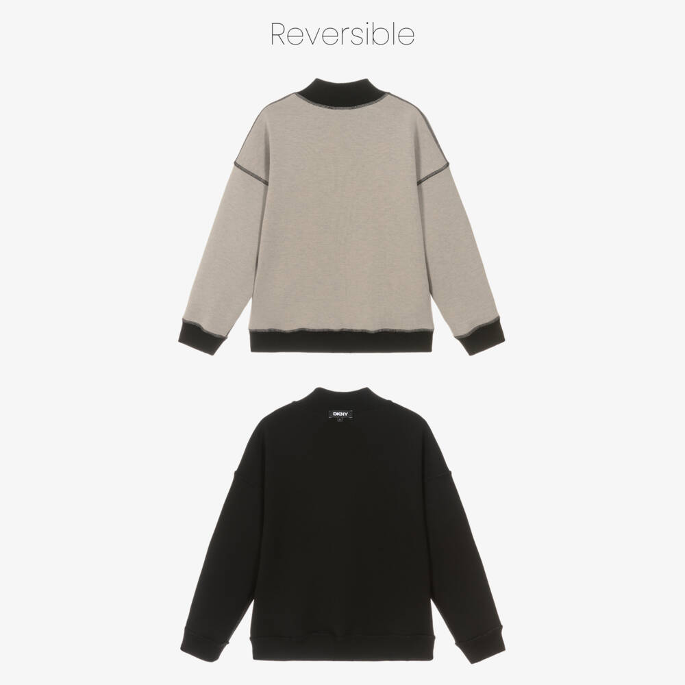 DKNY-Boys Beige & Black Reversible Quarter-Zip Sweatshirt | Childrensalon