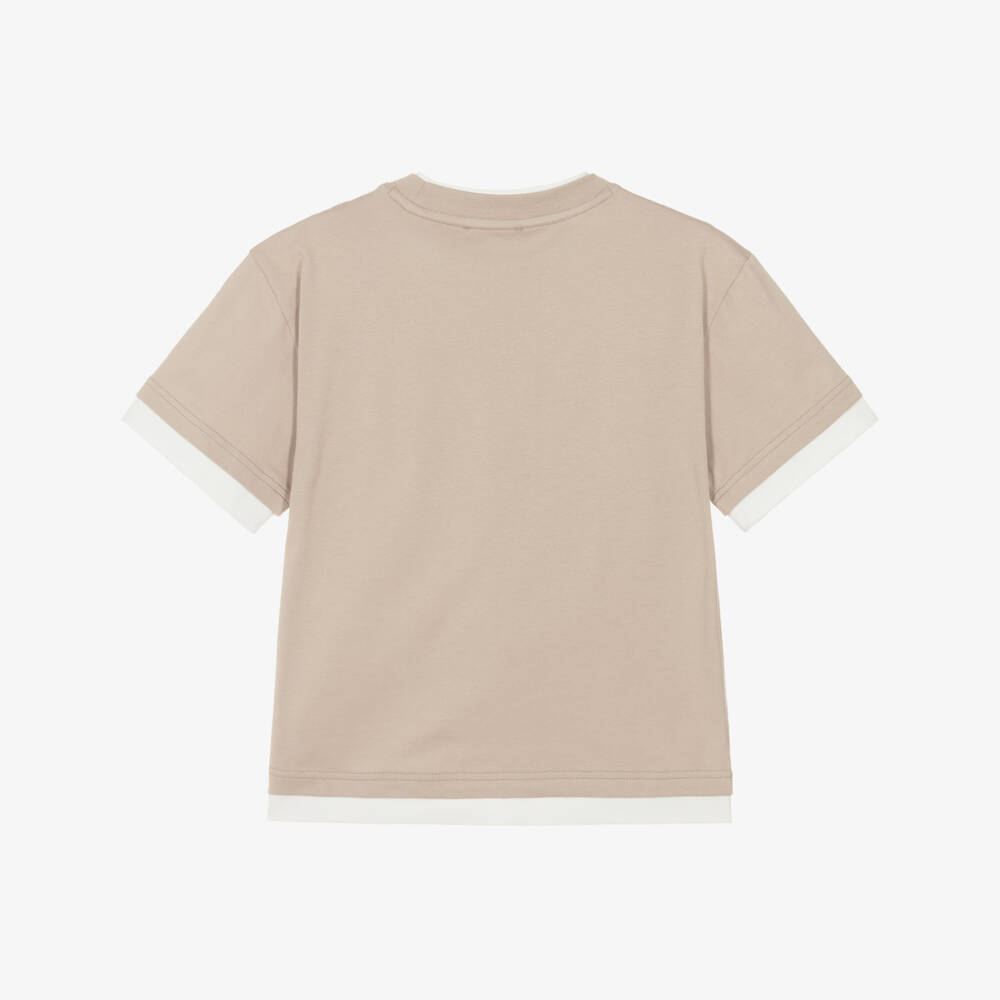 DKNY-Boys Beige Cotton Varsity Logo Layered T-Shirt | Childrensalon