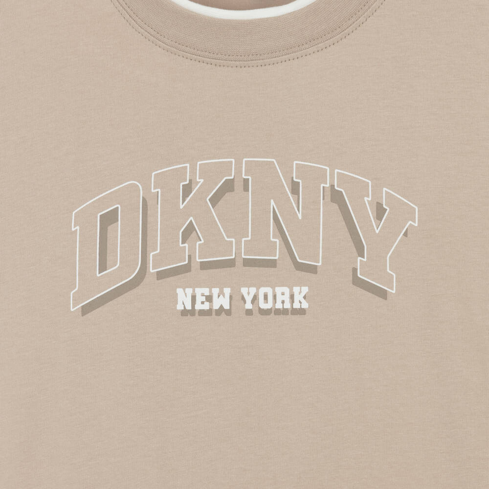 DKNY-Boys Beige Cotton Varsity Logo Layered T-Shirt | Childrensalon