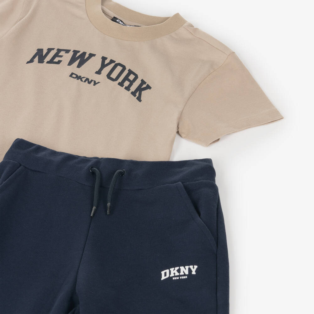 DKNY-Boys Beige T-Shirt & Blue Joggers Set | Childrensalon