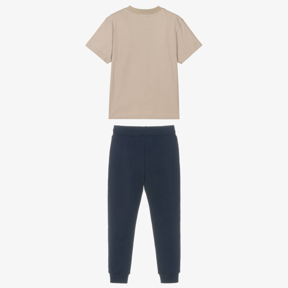 DKNY-Boys Beige T-Shirt & Blue Joggers Set | Childrensalon