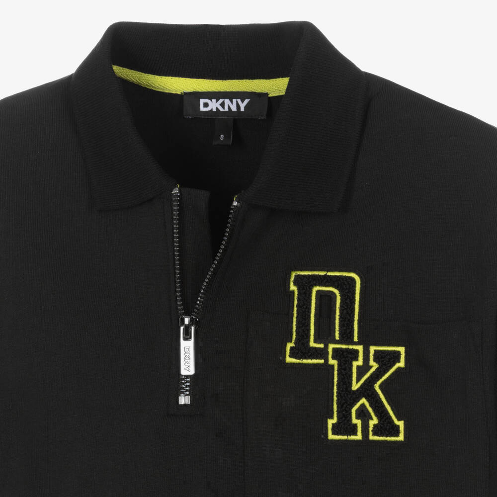 DKNY-Boys Black Quarter-Zip Jersey Polo Shirt | Childrensalon
