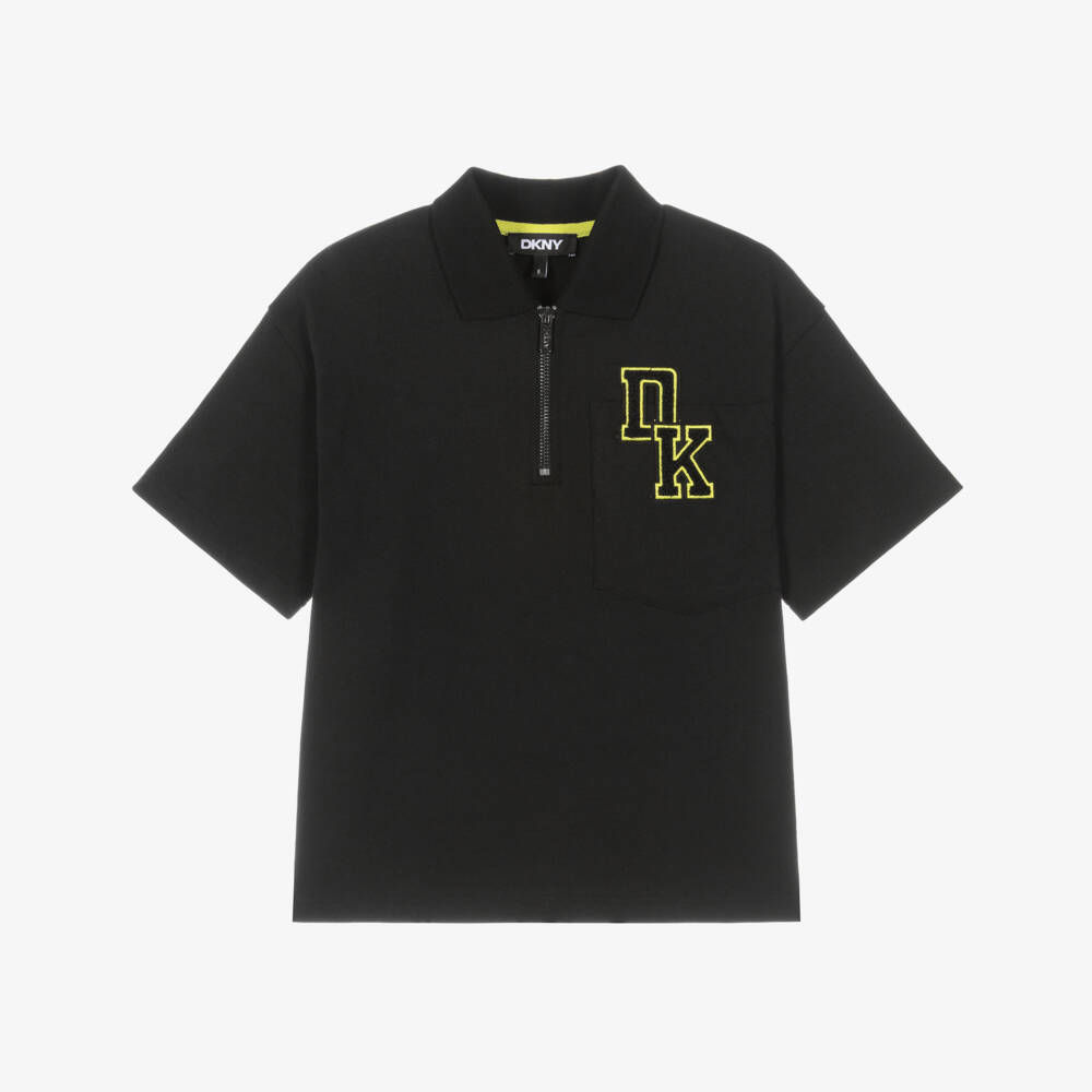 DKNY-Boys Black Quarter-Zip Jersey Polo Shirt | Childrensalon