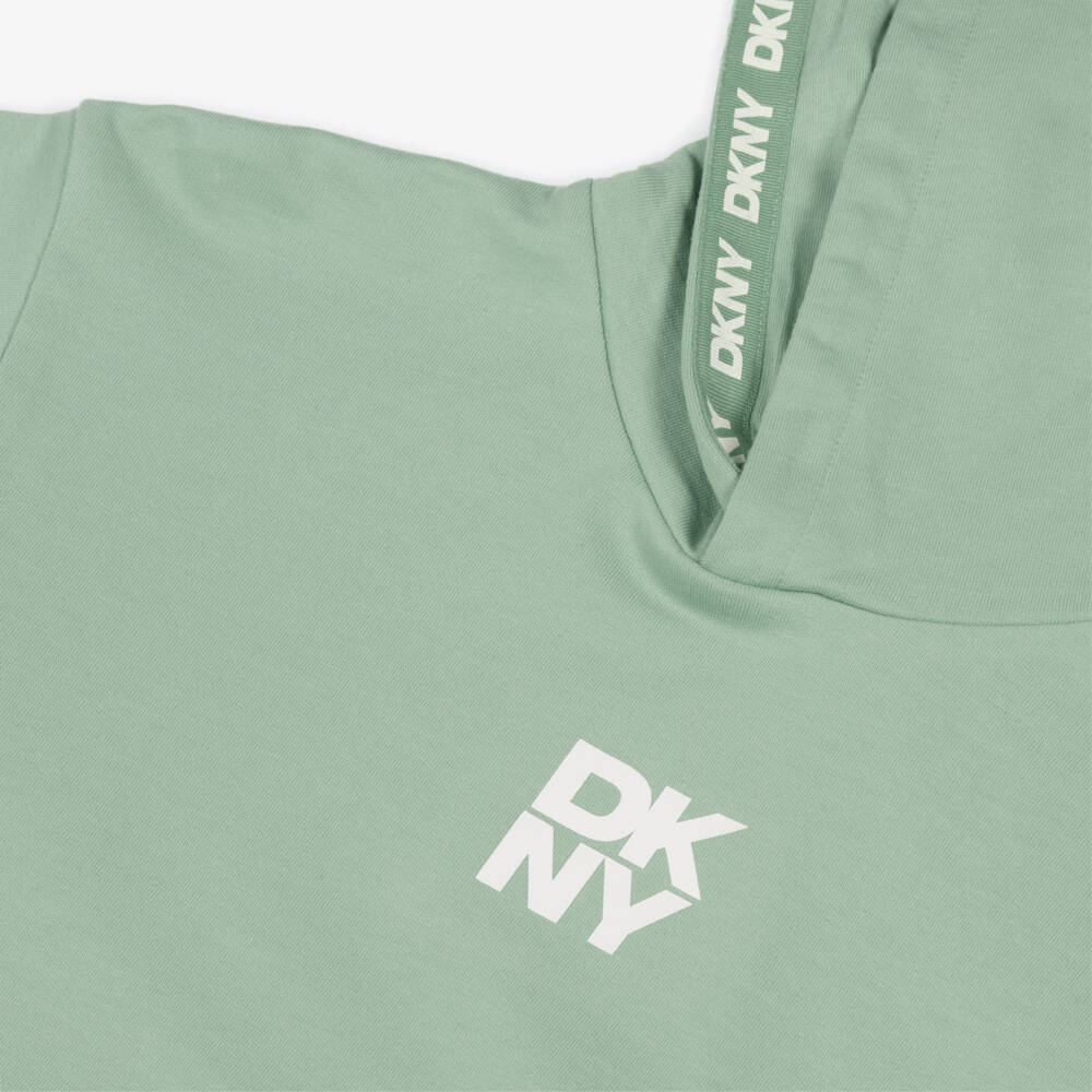 DKNY-Boys Sage Green Jersey Hoodie with Logo Prints | Childrensalon