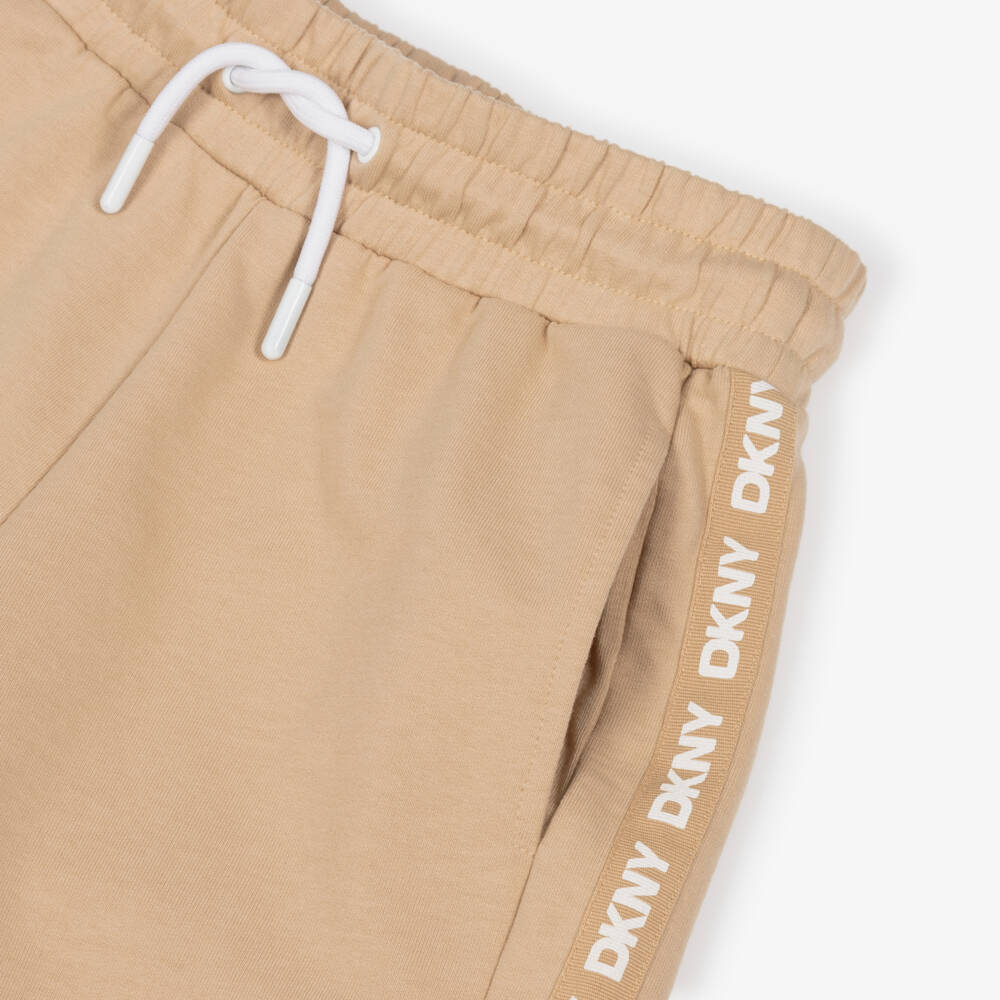DKNY-Boys White & Beige Cotton Jersey Shorts Set | Childrensalon