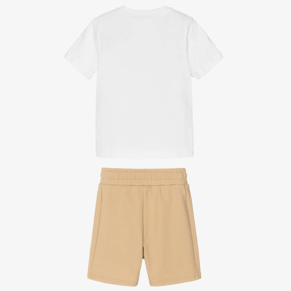 DKNY-طقم شورت قطن لون أبيض وبيج للأولاد | Childrensalon
