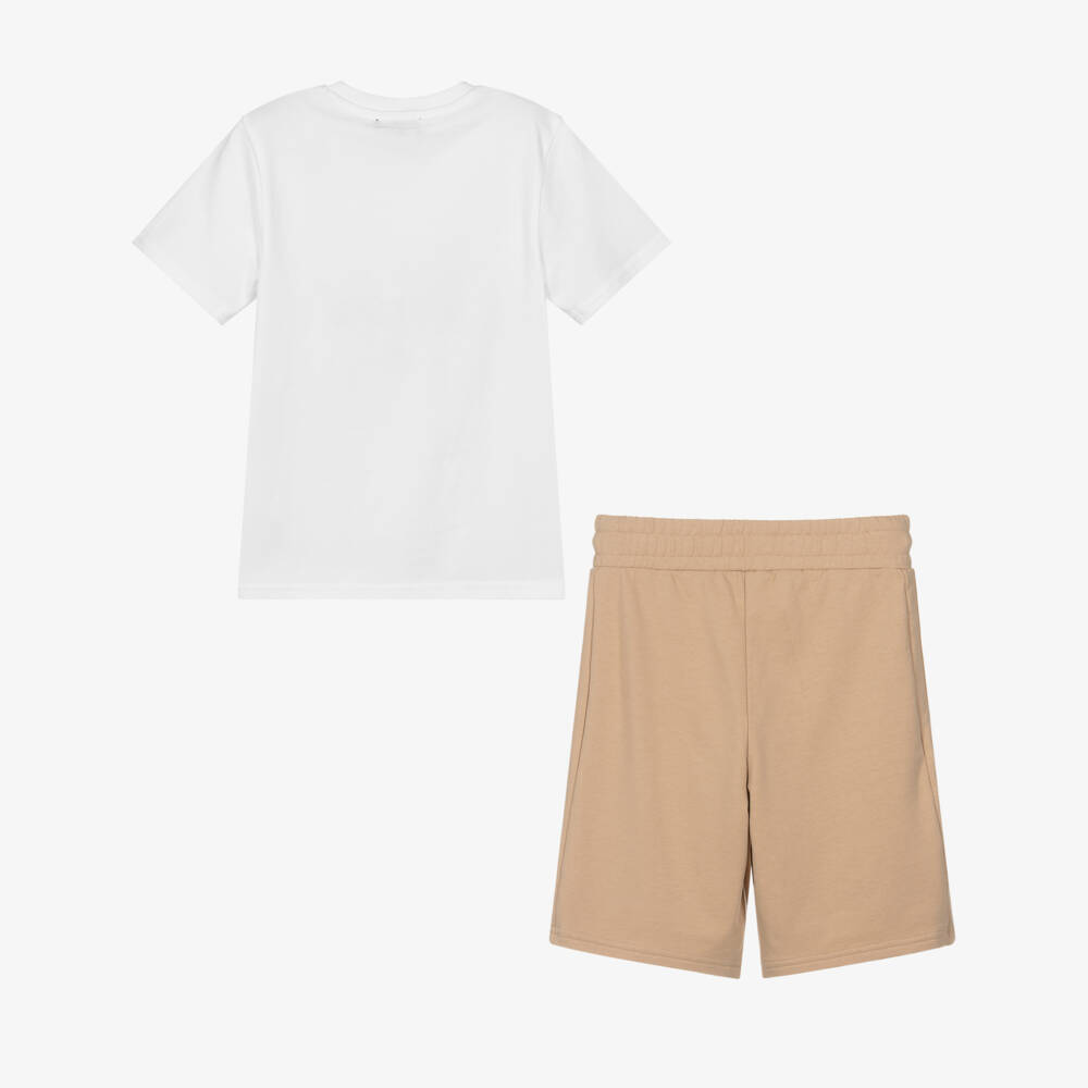 DKNY-Boys White & Beige Jersey Shorts Set | Childrensalon