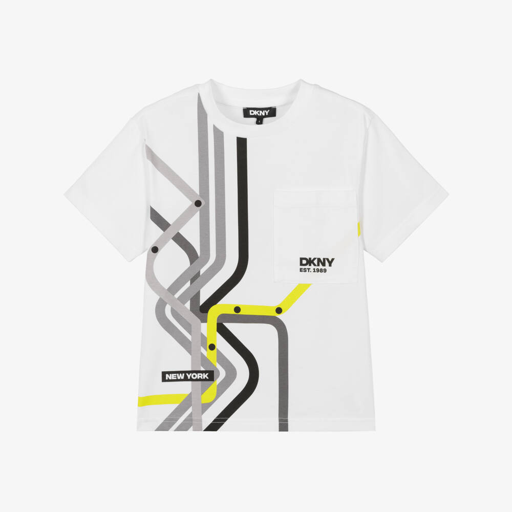 DKNY-Boys White Cotton Subway Line Graphic T-Shirt | Childrensalon