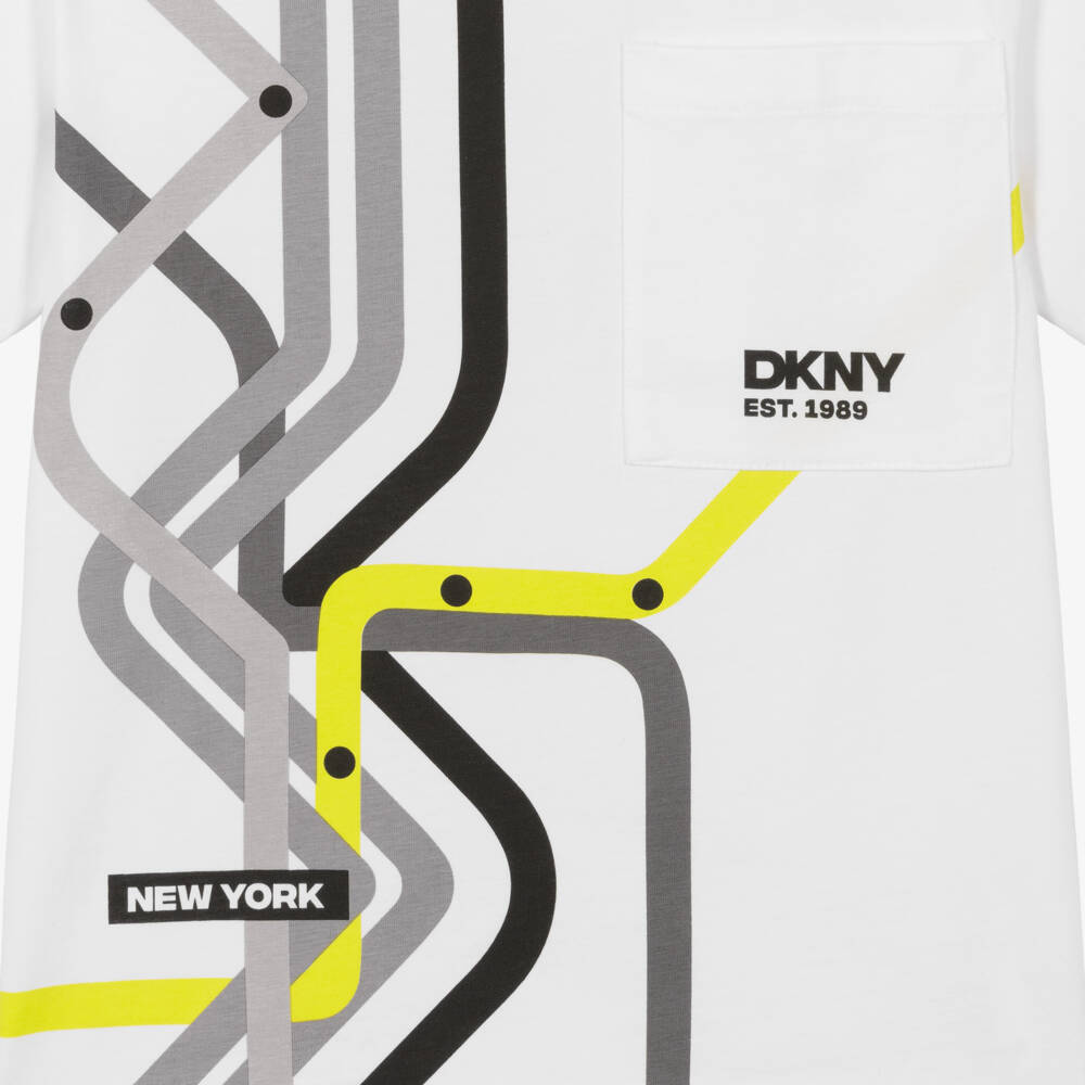 DKNY-Boys White Cotton Subway Line Graphic T-Shirt | Childrensalon