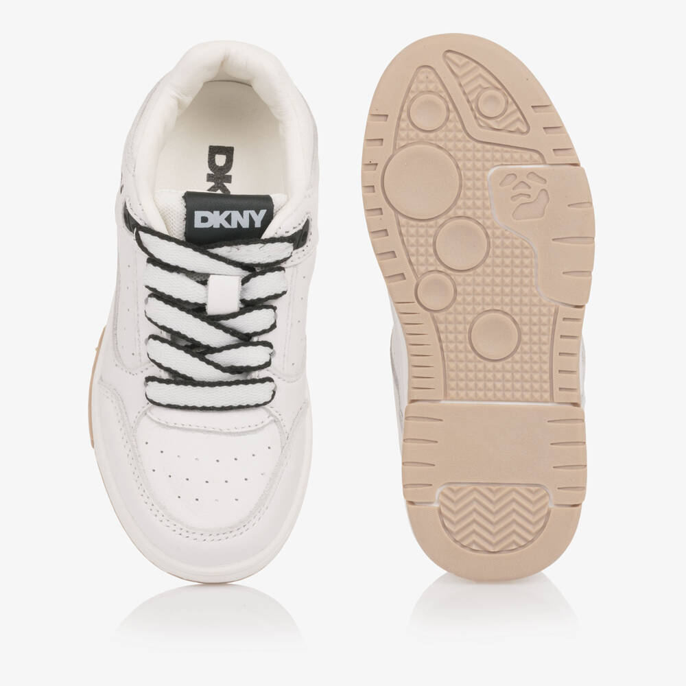 DKNY-Boys White Leather Laced Trainers | Childrensalon