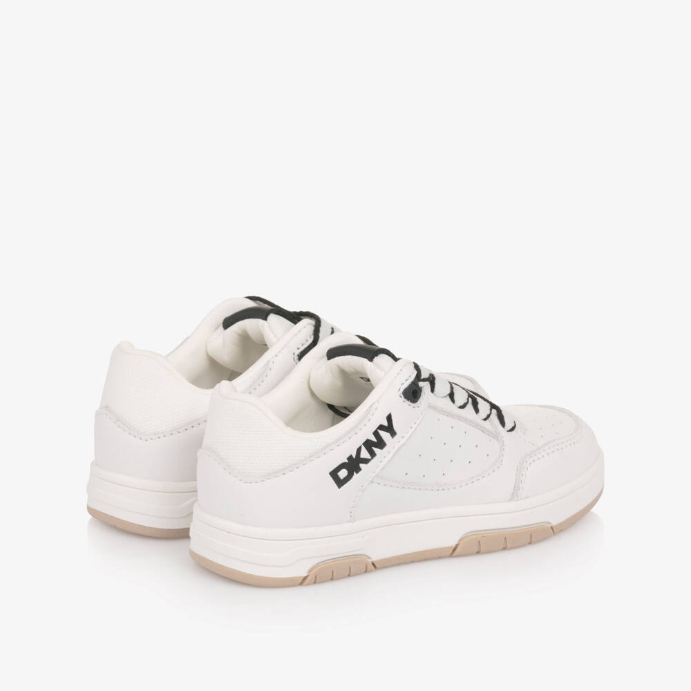 DKNY-Boys White Leather Laced Trainers | Childrensalon