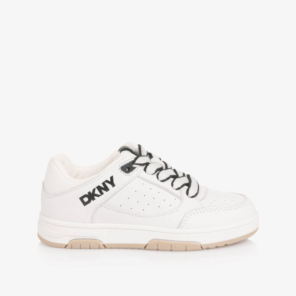 DKNY-Boys White Leather Laced Trainers | Childrensalon
