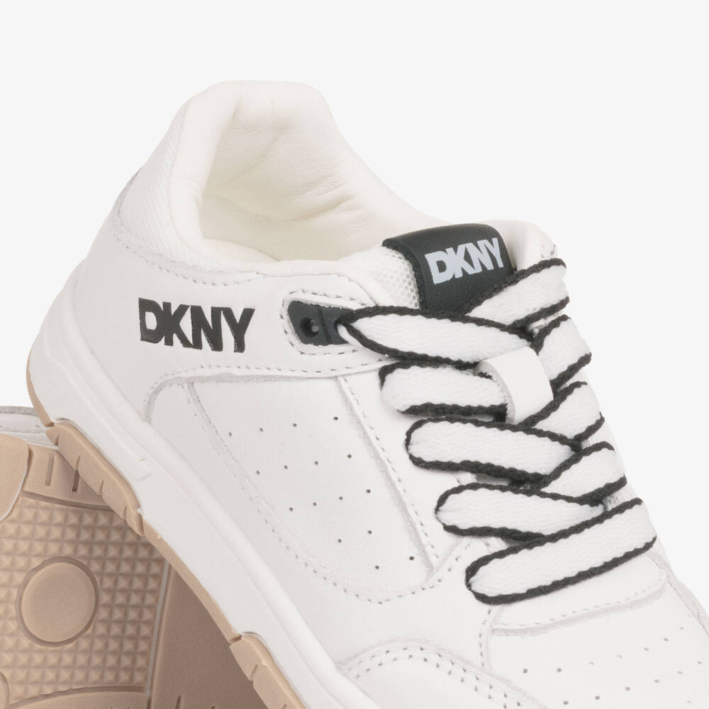 DKNY-Boys White Leather Laced Trainers | Childrensalon