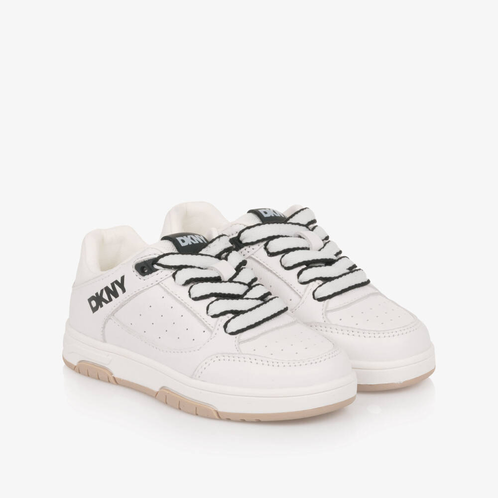 DKNY-Boys White Leather Laced Trainers  | Childrensalon