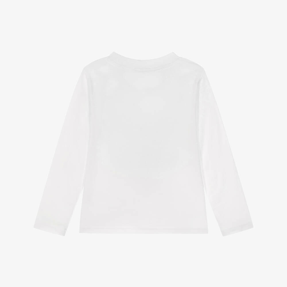 DKNY-Boys White Long Sleeve T-Shirt with Yellow Tape | Childrensalon