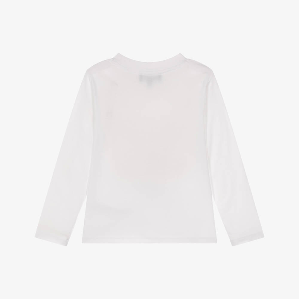 DKNY-Boys White Long Sleeve T-Shirt with Yellow Tape | Childrensalon