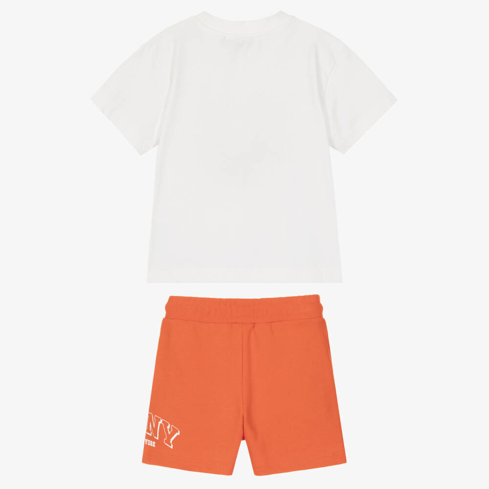 DKNY-Boys White & Orange NYC Jersey Shorts Set | Childrensalon