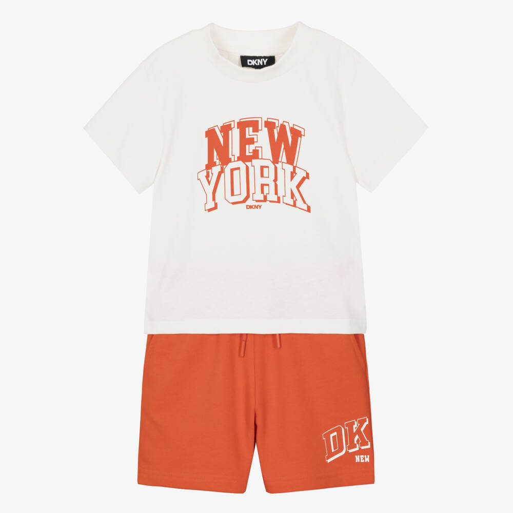 DKNY-Boys White & Orange NYC Jersey Shorts Set | Childrensalon