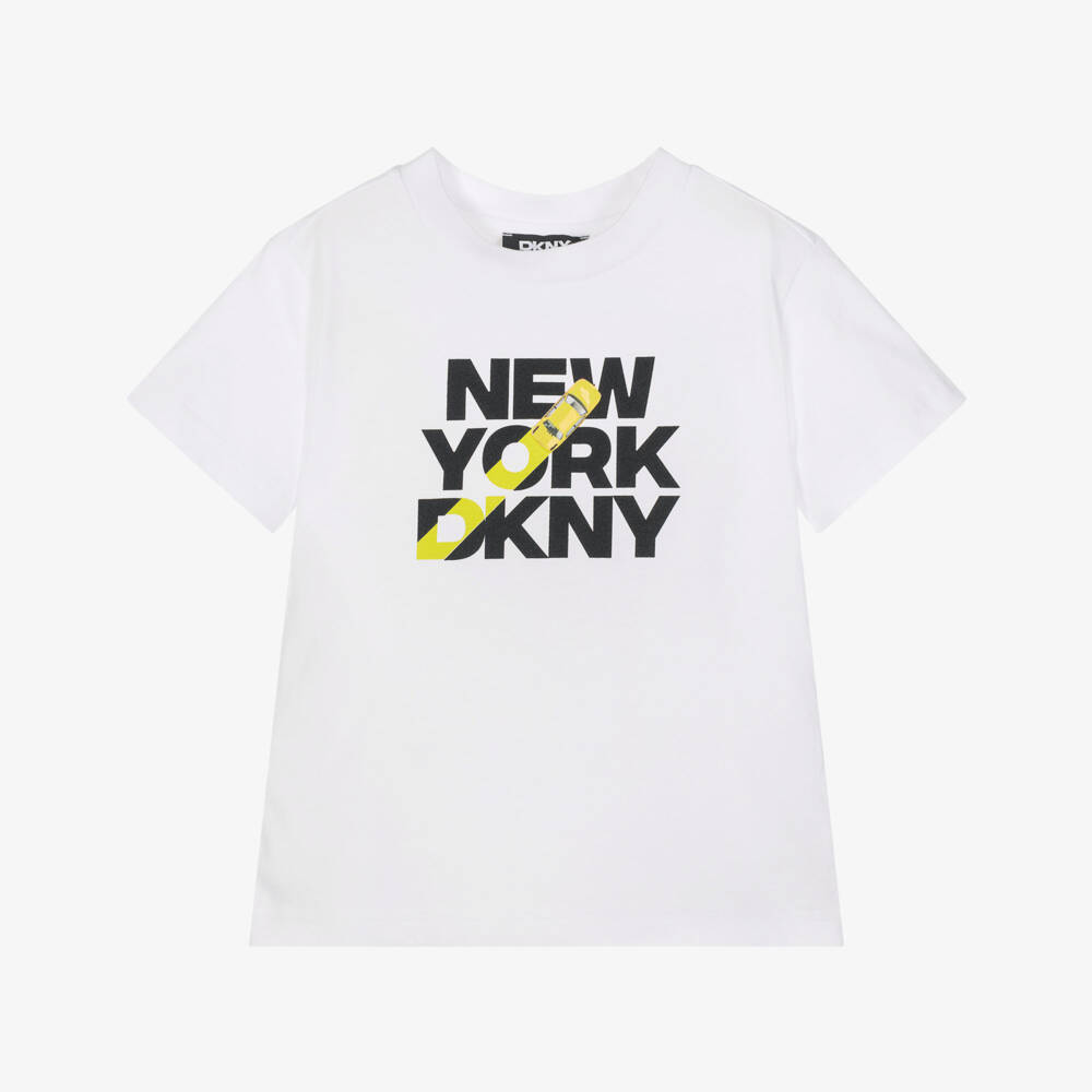 DKNY-Boys White T-Shirt with NYC Print  | Childrensalon