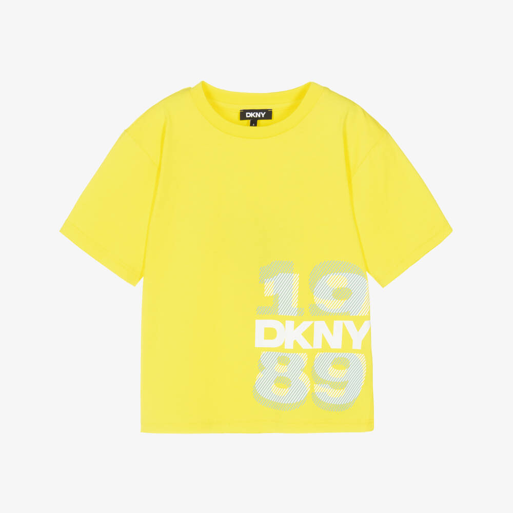 DKNY-Boys Yellow Cotton T-Shirt with 1989 Logo | Childrensalon
